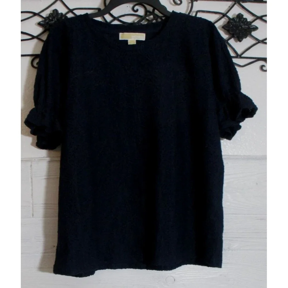 Michael Kors Women's Top Size L Short Sleeve Navy Blue Round Neck